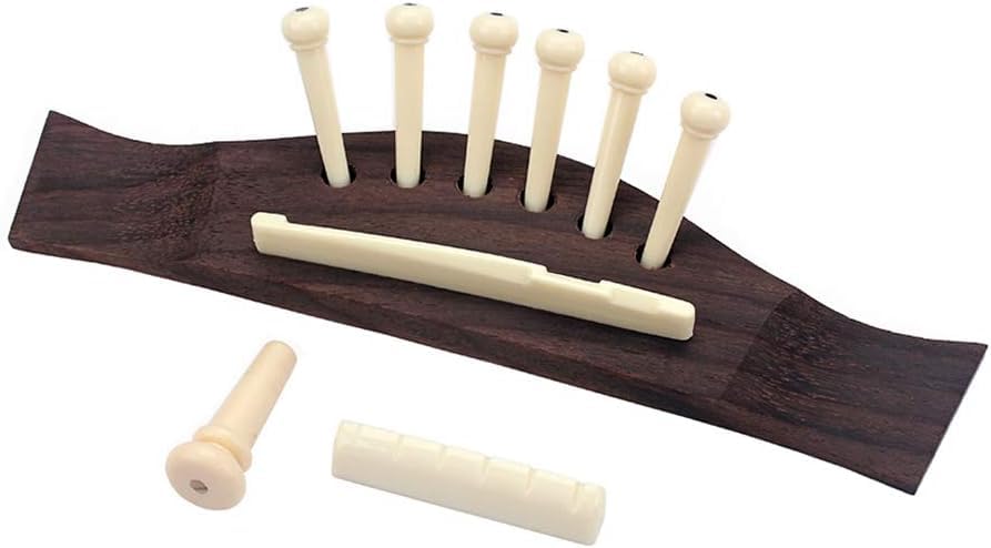 Imaginea Rosewood Saddle Through Guitar Bridge Bovine Bone Guitar Saddle Nut Slotted Bridge Pins Endpins Set for 6 strings Guitar Replacement Parts (White)