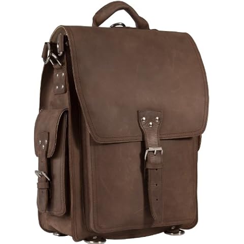 HIDEONLINE Real Leather Large Laptop Backpack/Messenger Bag in Crazy Horse Leather (Mud Brown) Cover