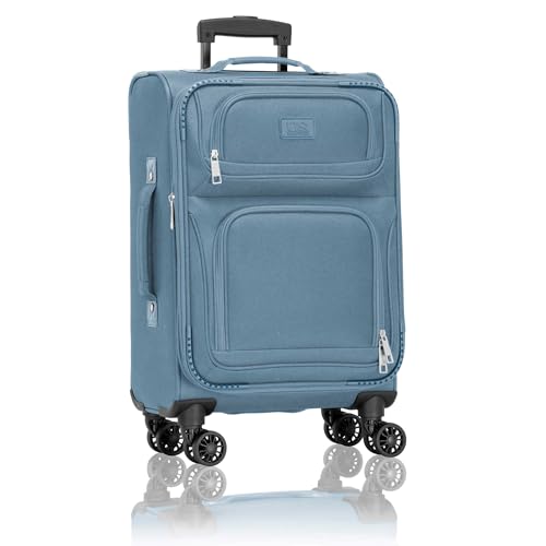 U.S. Traveler Rio Lightweight Softside Rolling Carry-on Suitcase, 4-Wheel Single, Light Blue