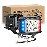 RIGIDON 2 Pcs Faro da Lavoro Led, 4 Pollici 10 cm 35W Luce Stroboscopica 12V 24V Fari di profondità, Spot Flood Luci di Lavoro a Led Per Auto Trattore Escavatore Camion SUV ATV 4x4, Rosso/Blu