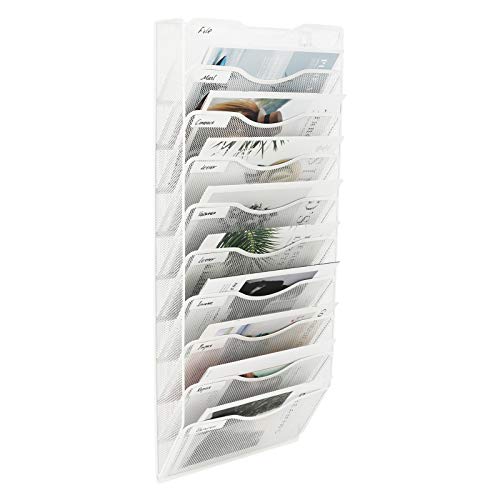 EasyPAG Office 10 Pocket Wall File Folder Holder Hanging Organizer Magazine Document Paper Rack,White