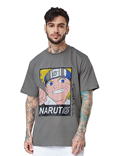 Image of The Souled Store| Official Naruto: Hero Mens and Boys T-Shirts|Half Sleeve|Relaxed fit Graphic Printed|100% Cotton Grey Color Men Relaxed Fit T-Shirts