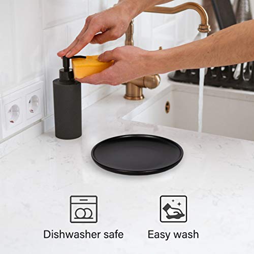 BonNoces Matte Black Porcelain Dinner Plates Dessert Plates 8" Elegant Round Serving Plates Set for Steak, Pasta, Salad, Set of 6