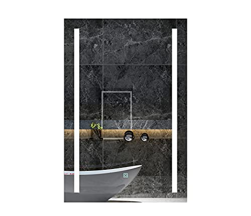 DIYHD W24 X H32 Wall Mount Led Lighted Bathroom Mirror Vanity Defogger 2 Vertical Lights Rectangular Touch Light Mirror DIYHD W24 X H32 Wall Mount Led Lighted Bathroom Mirror Vanity Defogger 2 Vertical Lights Rectangular Touch Light Mirror