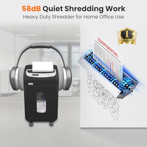 Image of VidaTeco 20 Sheet Cross Cut Paper Shredder Heavy Duty, P-4, 30L Bin | Heavy-Duty for Home Office, 60-Min Runtime, Shreds Paper, Cards, Staples & Clips, Jam Proof; 30L Pullout Bin with 4 Casters