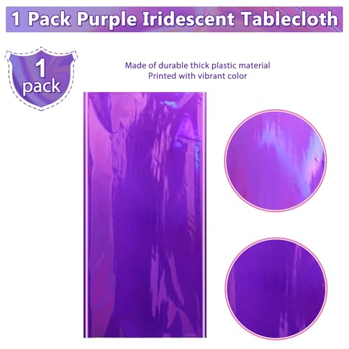 Image of FunnyPars 1 Pack Iridescent Purple Plastic Tablecloths, Shiny Disposable Laser Rectangle Table Covers, Foil Tablecloth Iridescent Party Decorations for Kpop Birthday Bridal Wedding Decor, 54x108 Inch