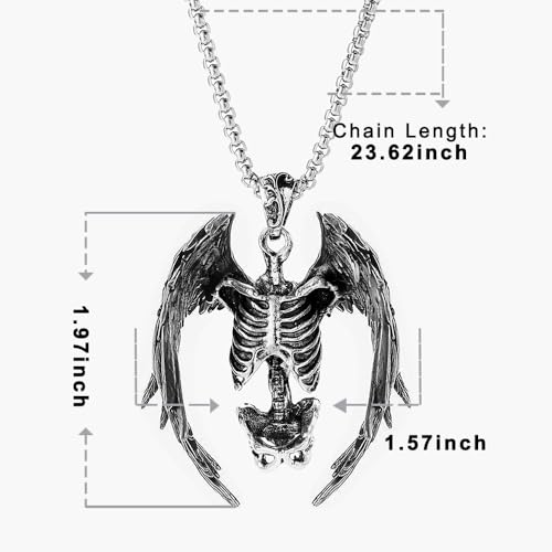 Skull Necklace Punk Skeleton Wings Pendant Choker Goth Halloween Jewelry Gift for Women and Men2
