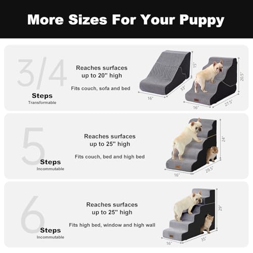 Dog Ramp for Bed - 21" H 2-in-1 Transformable 4 Steps Dog Stairs and Ramp, Pet Steps for Couch with Non-Slip Waterproof Cover, Black - Image 4