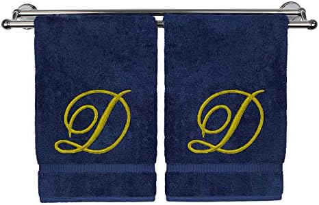 Monogrammed Hand Towel, Personalized Gift, 16 x 30 Inches – Set of 2 – Gold Embroidered Towel – Extra Absorbent 100% Turkish Cotton – Soft Terry Finish – for Bathroom, Kitchen and Spa – Script D Navy Monogrammed Hand Towel, Personalized Gift, 16 x 30 Inches – Set of 2 – Gold Embroidered Towel – Extra Absorbent 100% Turkish Cotton – Soft Terry Finish – for Bathroom, Kitchen and Spa – Script D Navy