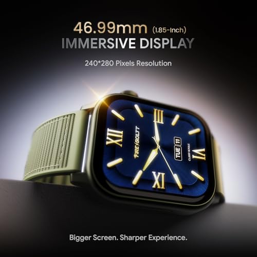 Image of Fire-Boltt Rise Force Smart Watch 1.85 inch Display, Nylon-Fluoroelastomer Hybrid Strap, Rotating Crown, Bluetooth Calling, Dual Button Control, Metal Body Smartwatch for Men and Women Moss Olive