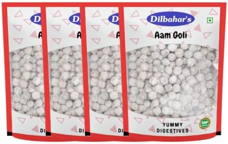 DILBAHAR'S Aam Goli 100G Pack Of 4 | Aam Pachak Chatpati Goli | Mukhwas Mouth Freshener | Aam Pachak Churan Goli | Churan Digestive Mouth Freshener Mukhwas | After-Meal Treat,Mango