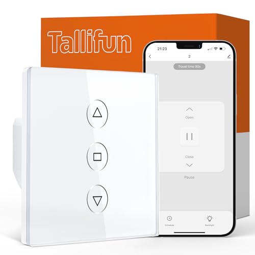 Tallifun Interrupteur Volet Roulant Connecté, 80 * 80mm Interrupteur de Stores WiFi Compatible Alexa/Google Home/SmartLife, APP Contrôle à Distance - Fil Neutre Requis (Blanc, 1)