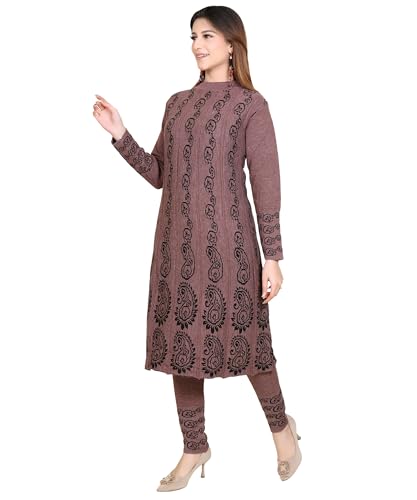 Image of Grand Line Women's Acrylic Woolen Winter Wear Warm Kurta with Palazzo Set