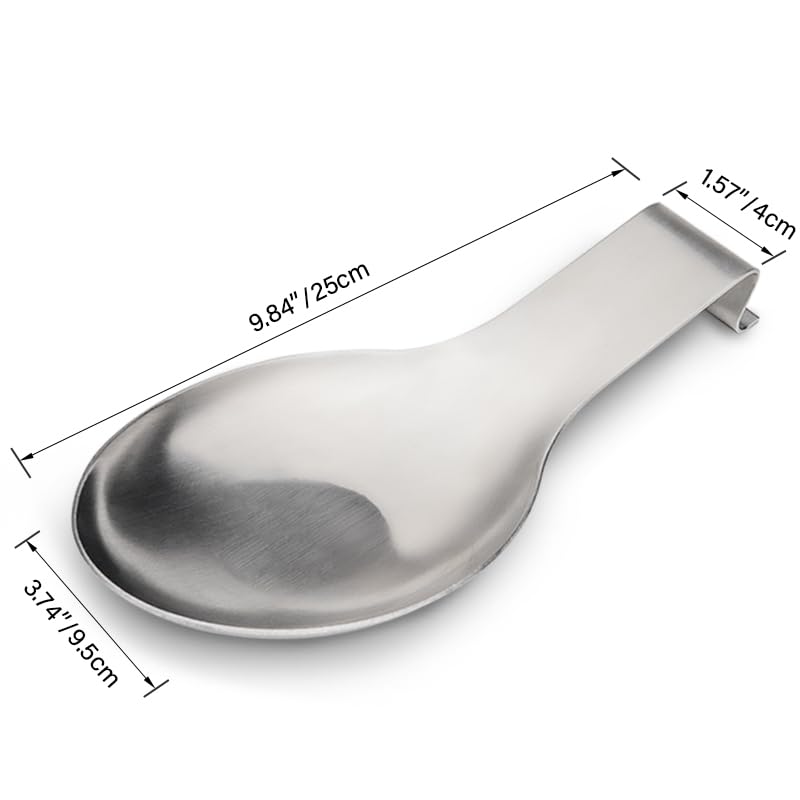 Image of VanlonPro Stainless Steel Spoon Rest, Spatula Ladle Holder, Stainless Steel Utensil Spoon Rest Holder, Brushed Finish, Dishwasher Safe 9.8 x 3.7 Inch (Silver 2PCS)