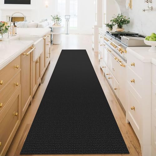 KOZYFLY Extra Long Runners for Hallways 3x16 ft Washable Kitchen Runner Non Slip Rubber Backed Hallway Rug Cotton Entryway Runner Rug Floor Carpet for Indoor Hall, Kitchen, Stair, Black/Dark Grey