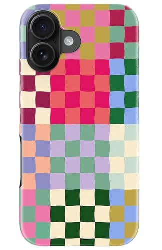 Image of Goodon for iPhone 16 Plus Case Cute - Wireless Charging Compatible - Dual-Layer Hard Shell + Silicone Cover - Protective Phone Case with Trendy Designs for Women - Patchwork Checkerboard
