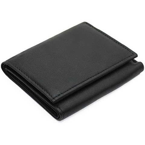RAS Mens RFID Blocking Compact Genuine Leather Small Trifold Wallet 185 Black Cover
