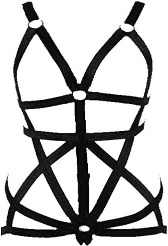 Womens Elastic Body Lingerie Harness Set Strappy Caged Garter Belts for Stockings Plus Size (ChoiceN63)