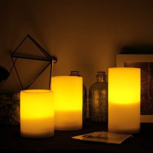 Image of 2 Waterproof Outdoor Flameless LED Pillar Candles with Remote Battery Operated Flickering Plastic Electric Decorative Light Set for Home Decor Garden Patio Decoration Party Wedding Supplies 3x6 Inches