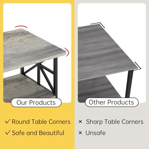 Image of AWQM Gray Coffee Table for Living Room with Round Corners, 2 Tier Living Room Table with Storage Shelf,Rectangular Coffee Table Center Table for Small Spaces,Easy Assembly