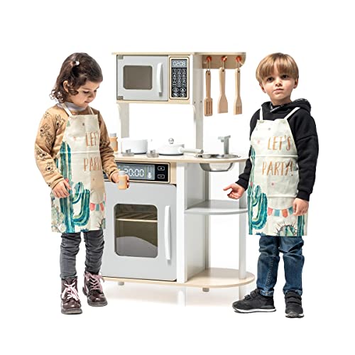 ATAA Toys Cocina de Madera Infantil 69x30x85 cm con Utensilios, Horno, Fogones y Microondas – Cocinita de Juguete con Sonidos y Delantal para Niños y Niñas Desde 3 Años
