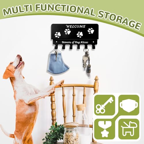 Medaillenhalter Running, SchlüSselbrett mit Ablage & 6 Haken, Hundegarderobe mit Ablage, SchlüSselhalter Wand, Medaillen Aufbewahrung für Eingangsleinen, Sonnenbrillen, Geschenke für Hundefreunde