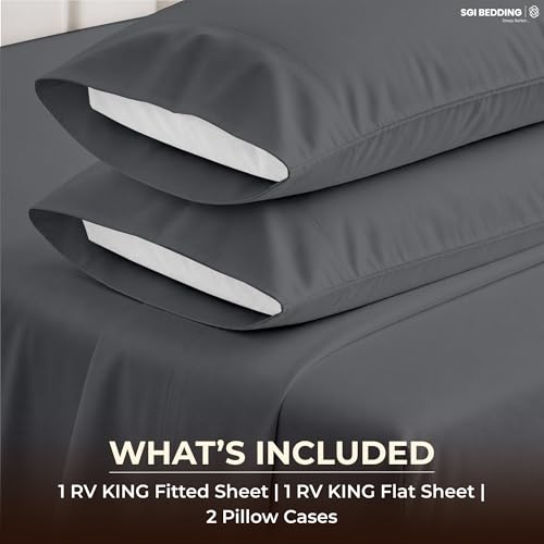 Image of SGI bedding 100% Egyptian Cotton Sheets RV King Size - 600 Thread Count Sheets Set, Soft, Cooling, 15 inch Deep Pocket, Luxury Hotel Bedding, Breathable, Durable - Dark Gray