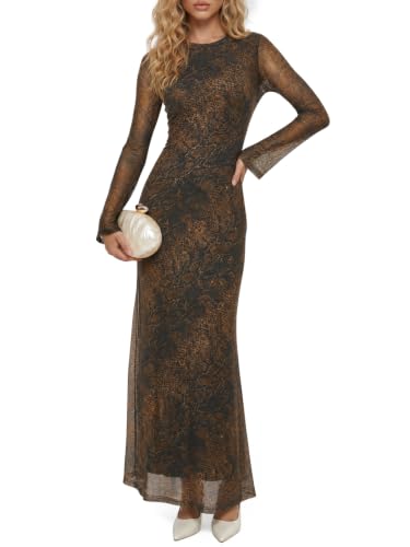 Wenrine Womens Long Sleeve Maxi Dress Floral Mesh Wedding Guest Dresses