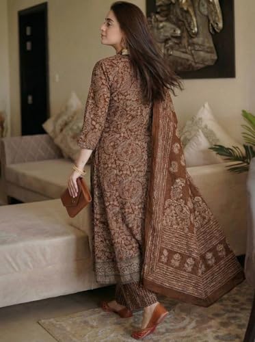Image of ANNI Designer Women Printed Anarkali Kurta Palazzo Dupatta Set | Viscose Blend Ethnic Outfit | Flared Kurti with Bottom Wear
