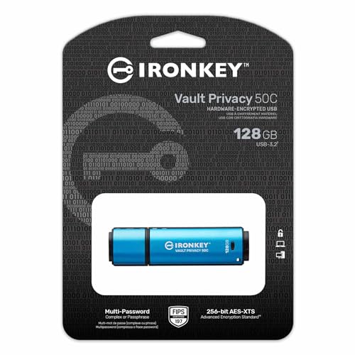 Image of Kingston Ironkey Vault Privacy 50 USB-C 128GB Flash Drive | FIPS 197 Certified | XTS-AES 256-bit | BadUSB and Brute Force Protection | Mult-Password Option | IKVP50C /128GB
