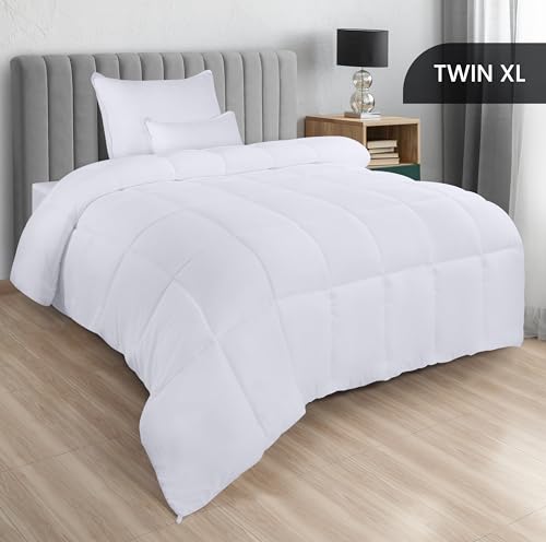 Utopia Bedding Comforters Twin XL Size, All Season Duvet Insert, Down Alternative Box Stitched Bed Comforter with Corner Tabs, Machine Washable (White)