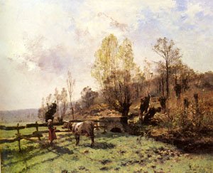 Peinture à l'huile paysage bucolique normand pour créer un salon chaleureux