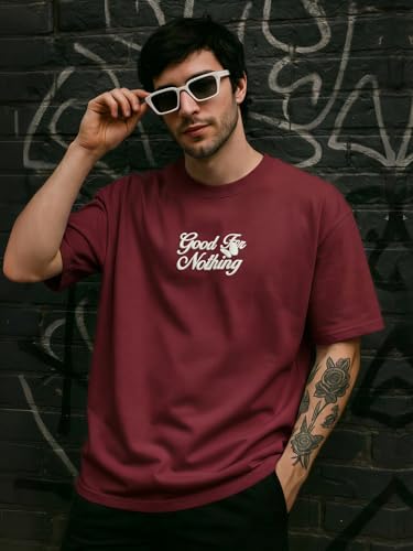 Image of TOXA Men's Pure Cotton Oversized Fit Tshirt | Oversized Baggy Fit Tee with Drop Shoulder | Cool and Stylish Graphic Printed Design Half Sleeve T-Shirt (Available Sizes: S to 2XL)