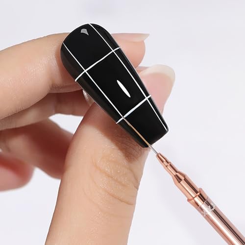 Image of 1Pcs Nail Art Liner Brush, 15mm Thin Precision Bristle Nail Art Brush with Rose Gold Metal Handle, Fine Detail Brush for French Tips, Intricate Nail Art Designs