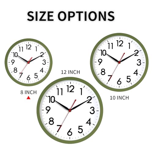 Image of AKCISOT Wall Clock 8 Inch Silent Non-Ticking Modern Clocks Battery Operated - Analog Small Classic for Office, Home, Bathroom, Kitchen, Bedroom, School(Olive Green)
