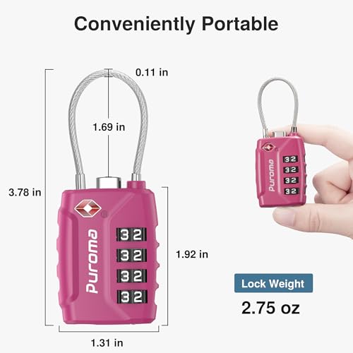 Image of Puroma TSA Approved Luggage Lock, 4 Digit Combination Travel Locks Resettable Code Lock with Zinc Alloy Body for Suitcase, Toolbox, Backpack, Bag, Gym Locker, Basic Pink Dark, secure