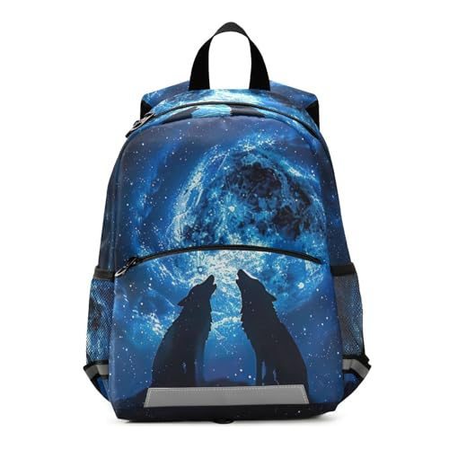 Toddler Backpack for Boys Girls, Wolves Howling Moon Night Space Kids School Backpacks Mini Kindergarten Backpacks