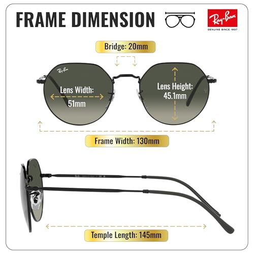 Image of Ray-Ban RB3565 JACK Square-Round Shaped Sunglasses for Men & Women with Official RAYBAN Eyewear Kit