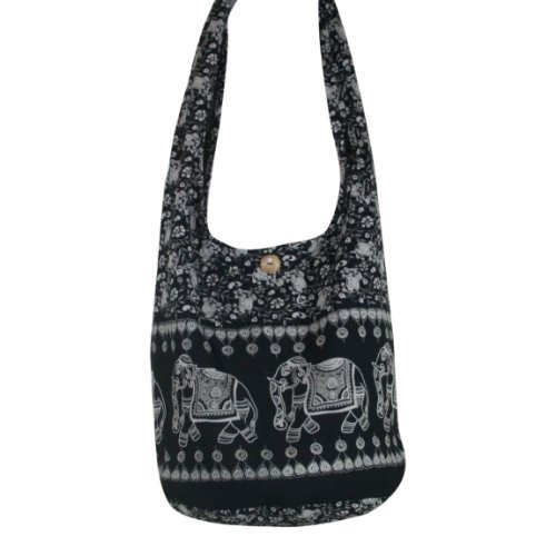 Hippie Royal Elephant Sling Crossbody Bag Purse Thai Top Zip Handmade New Color Black