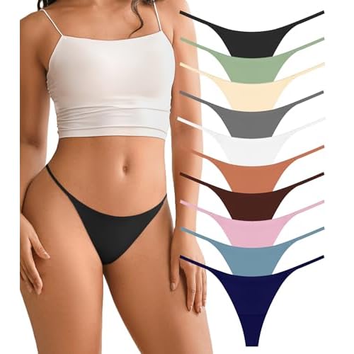 DEANGELMON Seamless G-string Thongs for Women - No Show Thong Underwear Low Rise Stretch Panties Workout Pack X-Large D-10pcs