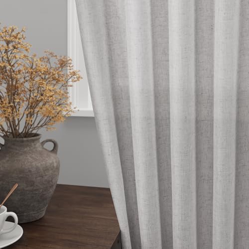 Image of Nanspring Light Grey Curtains 80 Inches Length for Living Room Back Tab Rod Pocket Semi Sheer Linen Drapes Muted Neutral Boho Grey Linen Textured Window Curtain for Dining Room Bedroom 52X80 Inch