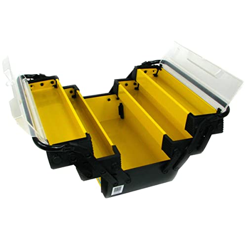 Image of Portable Tool Box - Storage Compartments for Tools, Parts, Crafting Supplies or Tackle by Stalwart - Cantilever Toolbox, 18 inchL x 11.8 inchW x 8.25 inchH, Black /Yellow