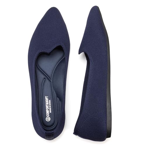 BEJINASH Women's Pointed Toe Flats Knit Flats Shoes for Women Comfortable Light Walking Shoes