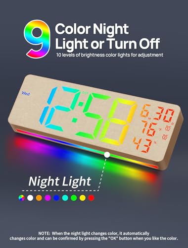 Image of MASHI 2026 Upgrade 17.3 inch Large Digital Wall Mount Clock, Digital Clock with Remote Control, Alarm, Big LED, RGB Color, DST, Temperature for Living Room,Classroom, Bedroom, Decor (Beige)