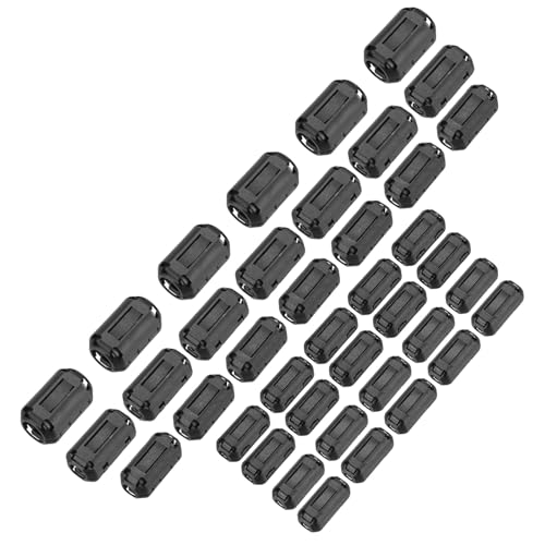 QUARKZMAN 40pcs 5 Tamaños Núcleo De Ferrita Con Clip, Abrazadera De Ferrita Para Ruido EMI RFI Para Cable De 3.5mm/5mm/7mm/9mm/13mm De Diámetro, negro