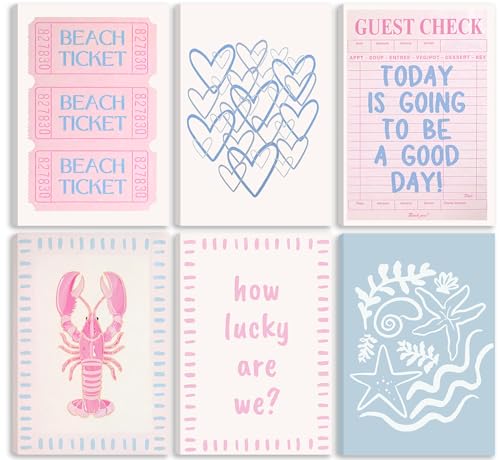 Pink Blue Beach Preppy Wall Art Coastal Granddaughter Aesthetic Summer