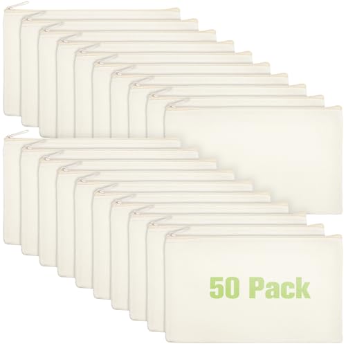 Image of Frienda 50 Pcs Canvas Zipper Pouch Bulk Gift Small Blank Pouch Makeup Bag Cosmetic Toiletry Bag Appreciation Gift for DIY Craft Projects Employee Coworkers Staff Team(Beige Zipper)