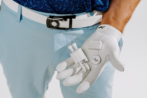 Image of Dartee Men's Golf Belt - Leather Ratchet Belt with Ball Marker, One-Size Adjustable Fit, Course and Casual Wear