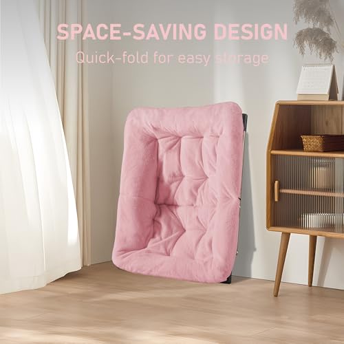 Youtanic Comfy Oversized Saucer Chair with Ottoman,Soft Faux Fur Reading Lounge Chair for Adults,Stable X-Large Metal Frame and Non-Slip Pad,Cozy Chair for Bedroom, Living Room, Dorm, Office, Pink by Youtanic - Image 6