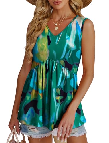 Image of OFEEFAN Womens Tank Tops 2025 Flowy Peplum Tops for Women Dressy Sleeveless V Neck Babydoll Tank Tops